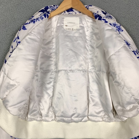 Anthropologie Bomber Jacket Women's Medium M Blue/White Cropped Floral Insulated - Picture 4 of 11